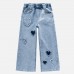 【4Y-12Y】Girls Fashion Heart Shape Embroidered Blue Jeans