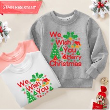 【12M-9Y】Kids Christmas Letter Print Cotton Stain Resistant Long Sleeve Sweatshirt