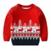 【2Y-8Y】Boy Christmas Elk Christmas Tree Jacquard Colorblock Round Neck Sweater